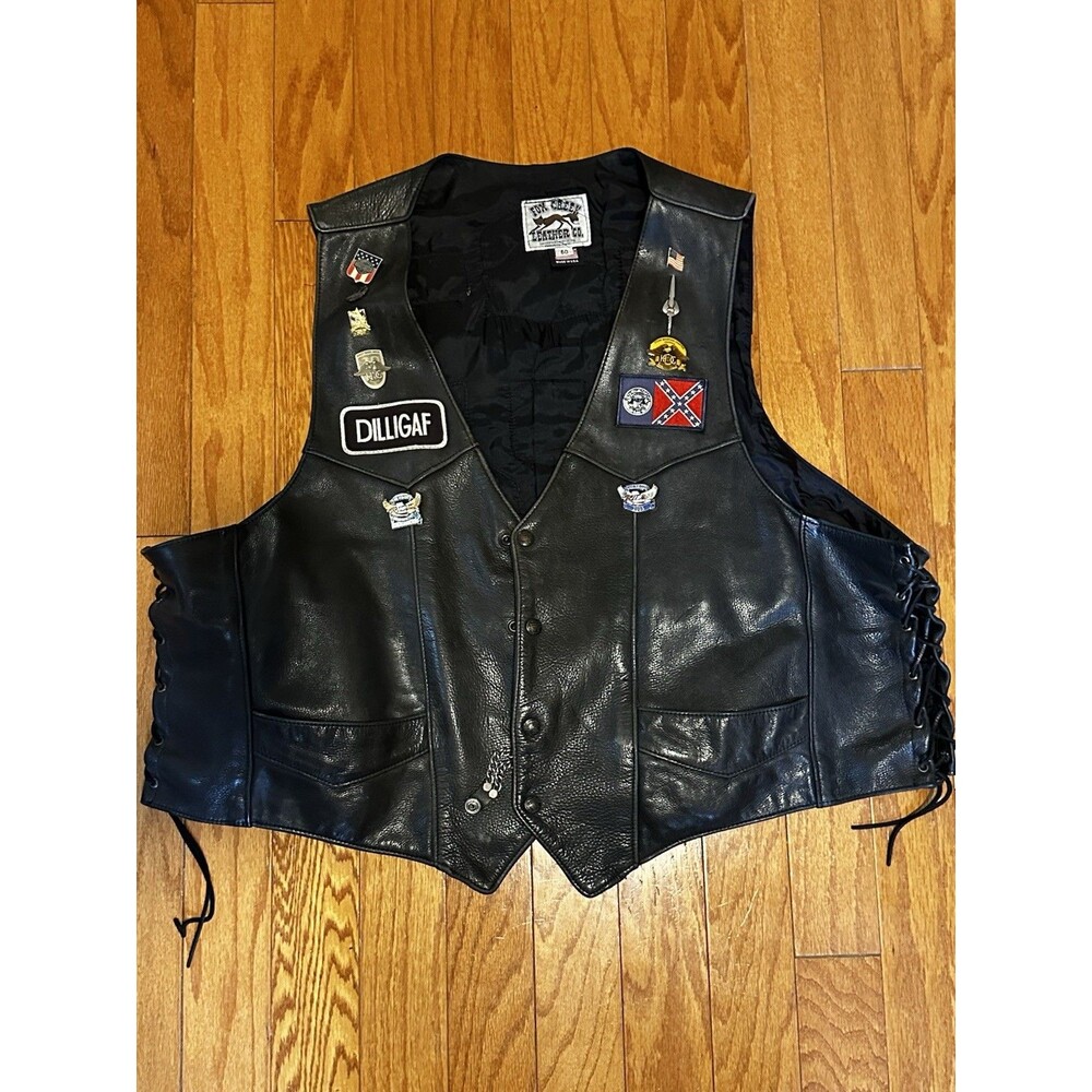 Fox Creek Leather Mens Motorcycle Vest Harley Davidson Sz 60 made in USA